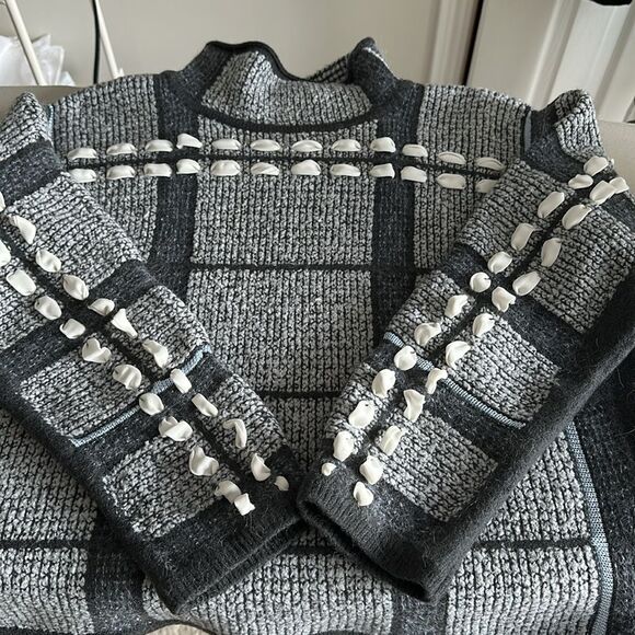 Club Monaco Plaid Windowpane Woven Detail Wool Blend Sweater Size XL (M/L fit) - Picture 12 of 12